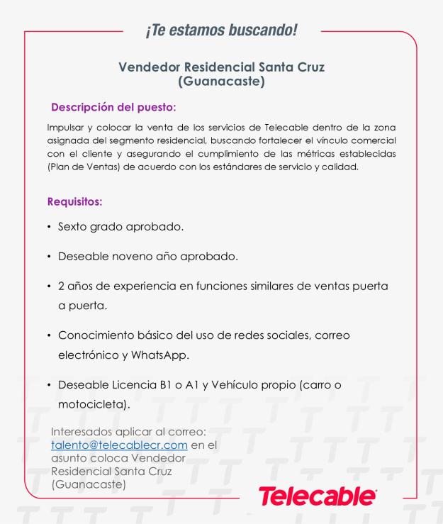 Vendedor Residencial Santa Cruz. Telecable