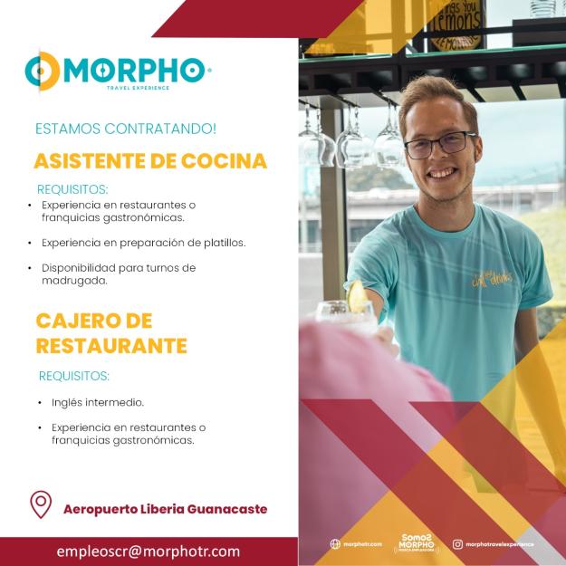 Puestos Liberia Morpho cajero y asistente de cocina