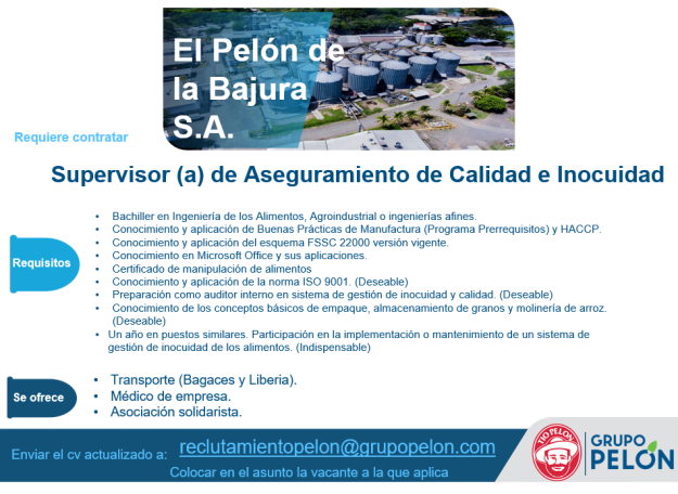 Supervisor de Aseguramiento de calidad .Pelon de la Bajura 